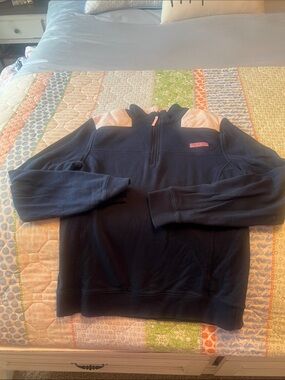 Womans Navy Quarter-Zip Pullover shep with Pink Accents